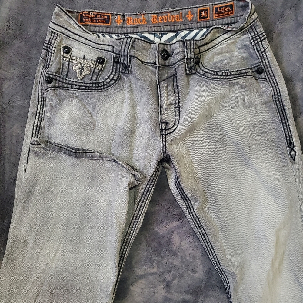 Mens size 34 Rock Revival gray jeans